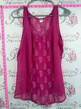 Old Navy tank top floral dotted Fuchsia Pink Sheer Paisley Tank Top